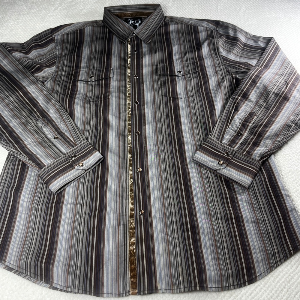 Age of Wisdom Mens XXL Striped Long Sleeve Button Up‎ Shirt Pearl Snap